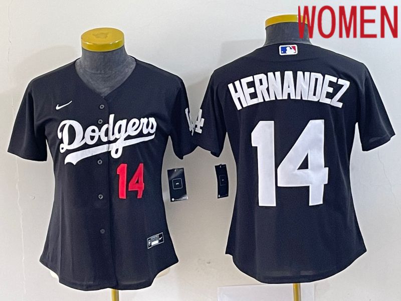 Women Los Angeles Dodgers 14 Hernandez Black Nike Game 2023 MLB Jersey